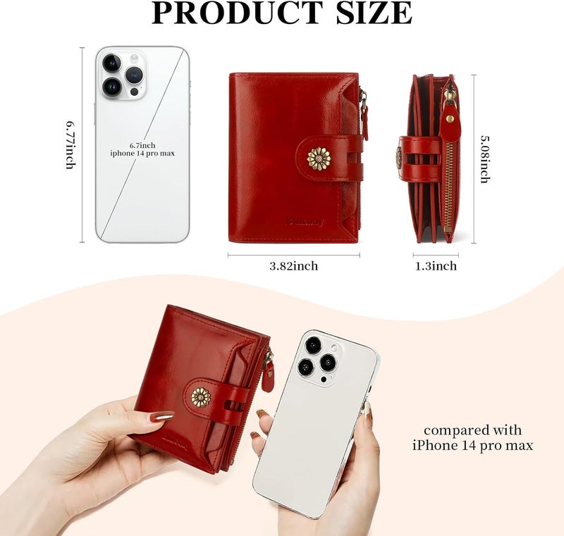 Blucoay Leather Wallet Women,RFID Blocking Womens Wallet Bifold Compact Card Holder Small Wallet for Women with Removable ID Window Winered - Image 3